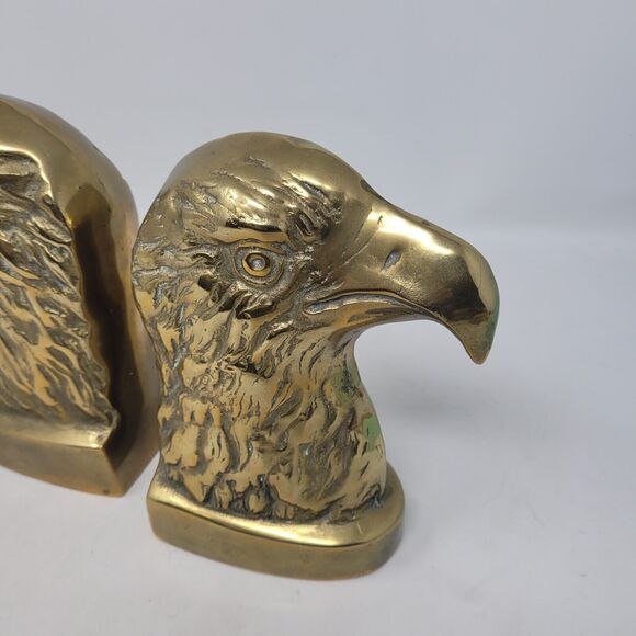 Eagle Head PAIR VTG Bookend or Brass Door Stopper Heavy "MadMen" 1950's Federal - Picture 5 of 13